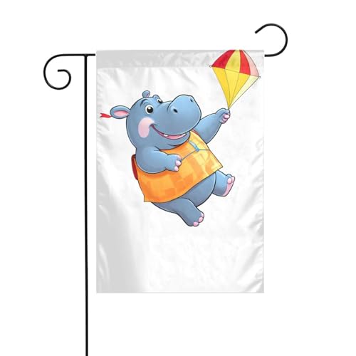 XBKGOHA Nilpferd fliegt einen Drachen Bild Garten Fahnenmast Outdoor Hof Dekoration Mode 30,5 x 45,7 cm von XBKGOHA