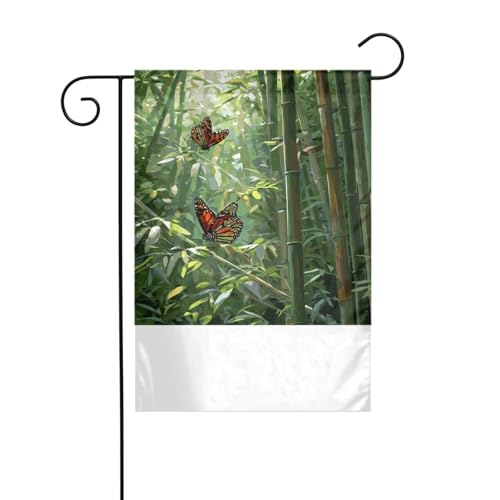 XBKGOHA Schmetterlinge im Bambuswald Bild Garten Fahnenmast Outdoor Hof Dekoration Mode 30,5 x 45,7 cm von XBKGOHA