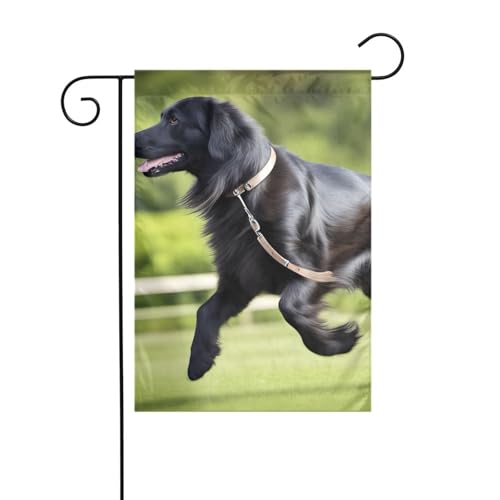XBKGOHA Trotting Flat Coated Retrievers Pfotenbild Garten Fahnenmast Outdoor Hof Dekoration Mode 30,5 x 45,7 cm von XBKGOHA