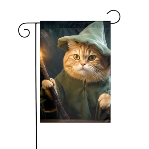 XBKGOHA Wizard Cat Bild Garten Fahnenmast Outdoor Hof Dekoration Mode 30,5 x 45,7 cm von XBKGOHA