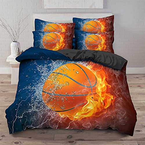 XBNGDF Basketball Bettwäsche 140x200 2er Set - Weiche Mikrofaser Bettbezug mit Reißverschluss und 1 Kissenbezug 70x90 cm, Angenehm & Atmungsaktiv von XBNGDF
