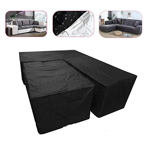 XBSXP L-förmige Gartenmöbelabdeckung, 210D Oxford-Tuch, Gartenmöbel-Set, wasserdicht, rechteckig, winddicht, UV-Gartentischabdeckung (schwarz) von XBSXP