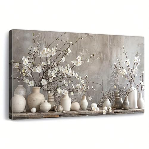 XBTYKPB Wandkunst auf Leinwand mit Blumenmotiv, rustikales Blumenbild, Pflaumenblüte in Keramikvase auf grau gesprenkeltem Wandhintergrund, Gemälde, 55 x 110, Innenrahmen XBTYKPB Wandkunst auf Leinwand mit Blumenmotiv, rustikales Blumenbild, Pflaumenblüte in Keramikvase auf grau gesprenkeltem Wandhintergrund, Gemälde, 55 x 110, Innenrahmen von XBTYKPB