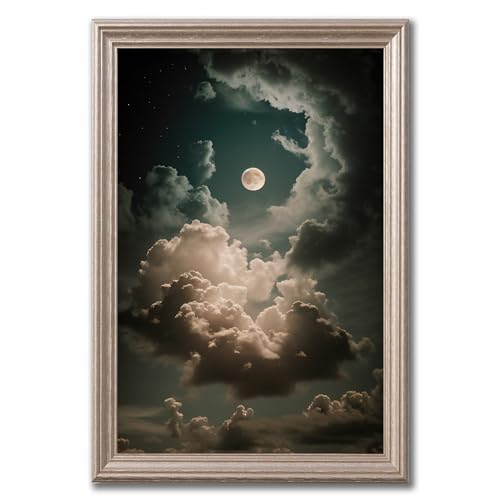 Gothic Landschaft Wandkunst Dark Academia Gemälde Stimmungsvolle Landschaft Druck Wolke Poster Vintage Sky Painting Vollmond Bild Dunkle Wolke Poster Nachthimmel Mond Leinwand Landschaft Kunstwerk von XBUMHOAL