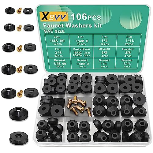 XBVV 106-teiliges Sortiment an Waschmaschinen für Wasserhähne mit verschiedenen flachen und abgeschrägten Gummidichtungen für verschlissenen Ventilspindeln von Gartenwasserhähnen im Außenbereich. XBVV 106-teiliges Sortiment an Waschmaschinen für Wasserhähne mit verschiedenen flachen und abgeschrägten Gummidichtungen für verschlissenen Ventilspindeln von Gartenwasserhähnen im Außenbereich. von XBVV
