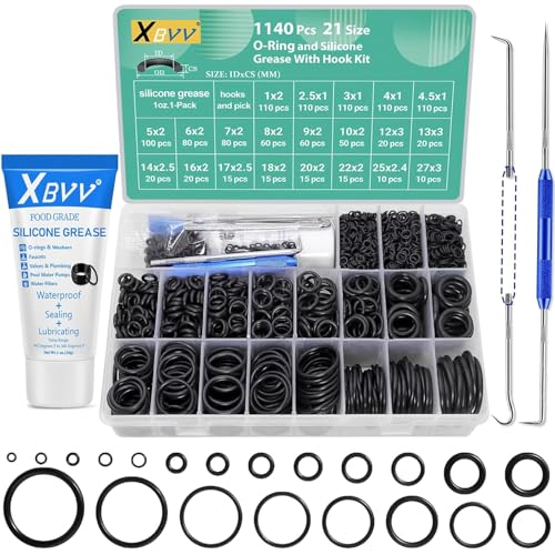 XBVV 1140 Pcs O Ring Sortiment und 1oz Silikonfett Kit für Klempner Wasserhahn Druck Waschmaschine Dichtung Reparatur, Sanitär-Gummi-O-Ringe Schmiermittel, 21 Größe XBVV 1140 Pcs O Ring Sortiment und 1oz Silikonfett Kit für Klempner Wasserhahn Druck Waschmaschine Dichtung Reparatur, Sanitär-Gummi-O-Ringe Schmiermittel, 21 Größe von XBVV