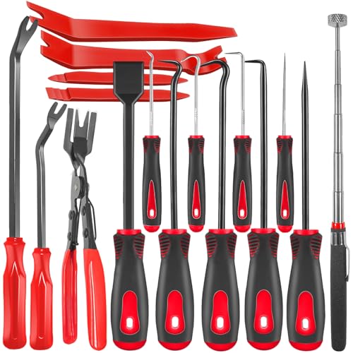 XBVV 17 Stück Präzisions-Pick und Haken-Set mit Schaber, Clip-Zange, Verschluss-Entferner und Magnet-Teleskop-Werkzeug-Kit für Automobil-, Polster-und Elektronik-Wartung Pick-Tools entfernen von XBVV