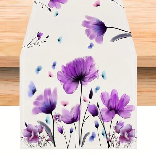 XBZYS Tulpenblumen Tischläufer, Wohnzimmer Esstischdekoration, Küche Tisch Wohnzimmer Dekoration Pflanzenblumendruck Tischläufer Party Dekor 33x183cm von XBZYS