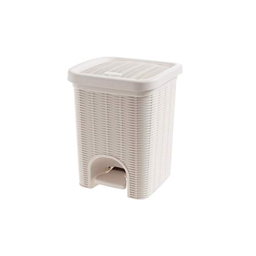 XCC Imitation Rattan Pedal Mülleimer kreative Wohnzimmer kleine Papierkorb nach Hause Badezimmer Küche bedeckt Müll (Color : White) von XCC