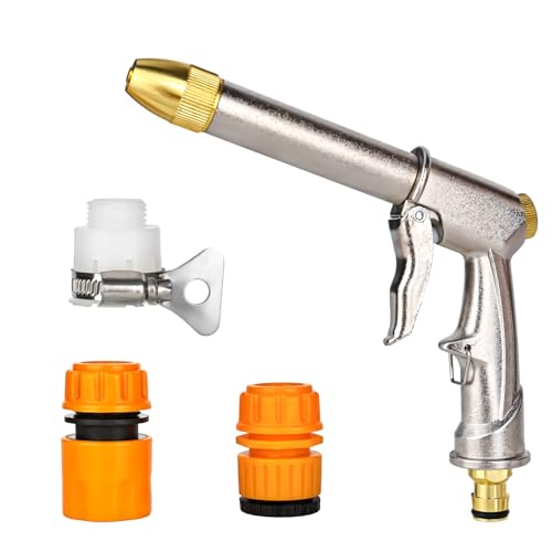 Garten Handbrause 100% Metall Hochdruck Garten Spritzpistolen Hochwertig Verstellbarer Wasserdurchfluss Und Robust Mit Verschiedene Strahlarten für Garten,Autowaschanlagen (mit 3 Anschlüsse) von XCDMJ