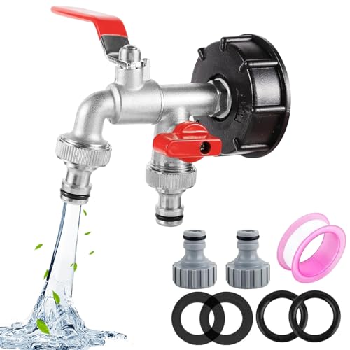 Ibc Auslaufhahn,1000l Wassertank Wasserhahn Aus Legierung Kugelhahn Mit Doppel Auslaufhahn1/2 Zoll Anschluss Ibc Adapter Für Wassertank Wasserhahn, Regenwassertank Ibc Tank Zubehör von XCDMJ