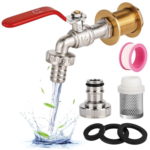 Kugelauslaufhahn 1/2 Zoll Kugel-Auslaufventil Messing Wasserhahn Regentonne Universal Frostsicher Garten Wasserhahn mit Schlauchverschraubung+Filtersieb,Regenwassertank IBC Tank Zubehör von XCDMJ