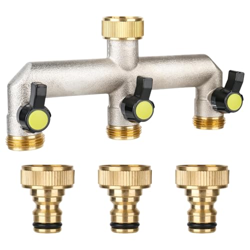 XCDMJ 3-Wege Wasserhahn Wasserverteiler, 3/4 Schlauch Wasserhahn Adapter, 3 Distributors Verteiler Made of Brass 3/4" Adapter 1/2" mit Kugelhahn zum Einstellen und Absperren des Wasserflusses von XCDMJ