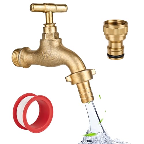 XCDMJ Garten Wasserhahn 1/2 Zoll Aus Messing Rost-Und Frostsicher,Mit 1 Schlauchanschlüsse Mit 1x Rollendichtband,Absperrhahn Tropffrei,Auslaufhahn Regentonne Außenwasserhahn Auslaufventil von XCDMJ