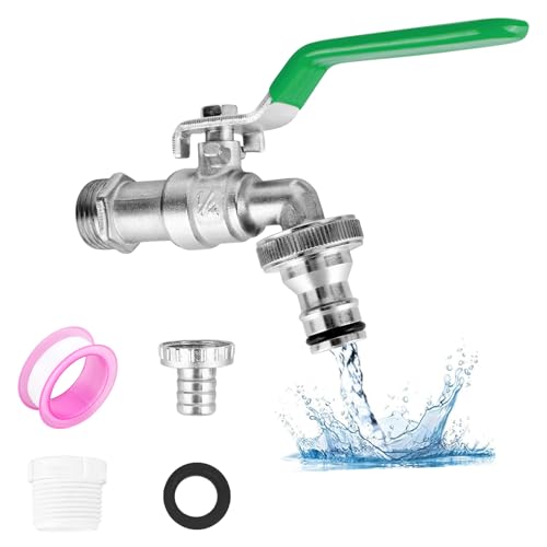 XCDMJ Garten Wasserhahn 1/2 Zoll aus Messing rost-und frostsicher, mit 2 * Gratis Schlauchanschlüsse,1x Rollendichtband,Absperrhahn Tropffrei, Wasserhahn Aussen Messing für Garten von XCDMJ