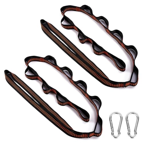 XCDMJ Hängematte Befestigungs, Aufhängung Gurt Kit, 300 kg Aufhängeset Baum Riemen, Stabhängematte Schaukel Befestigung, Hängematte Seil mit 2 Hakenkarabinern für Camping Outdoor Wandern 2 Stück von XCDMJ