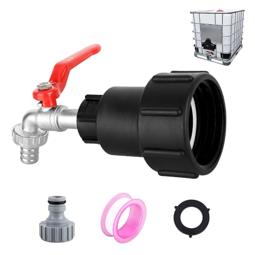 XCDMJ IBC Tank Tap Adapter Wasserhahn Kugelauslaufhahn 1/2" Messing IBC Tank Zubehör S60X6 Grobgewinde IBC Adapter Gartenschlauch Wasserhahn Wassertank Schlauchanschluss Ersatz von XCDMJ