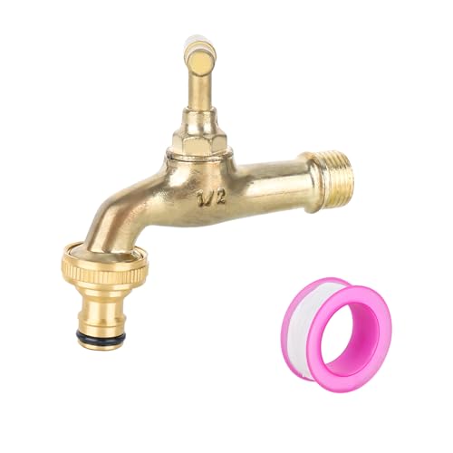 XCDMJ Schlauchhahn Aus Massivem Messing,1/2 Zollgarten Wasserhahn Rost-Und Frostsicher Außenhahn-Set Mit Wasserhahn Mit 1x Rollendichtband,Für Garten von XCDMJ