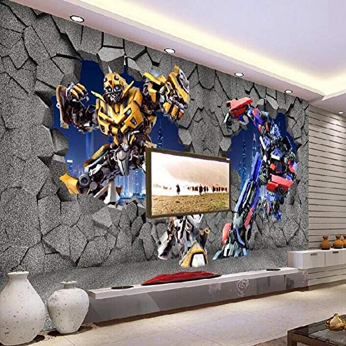 XCHBH Tapete Selbstklebende Tapete Wandbild (B) 300X (H) 210Cm3D Wandplakat Stereo Cartoon Cartoon Auto Roboter Wandkunst Große Fototapete Junge Schlafzimmer Kinder Zuhause Dekoration Kunst von XCHBH