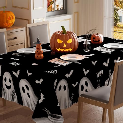 XCHI Halloween-Tischdecke, rechteckig, waschbar, gruselig, schwarzer Geist, Tischdecke für drinnen und draußen, Esszimmer, Zuhause, Party-Dekorationen, Tischdecke, 152,4 x 213,3 cm von XCHI