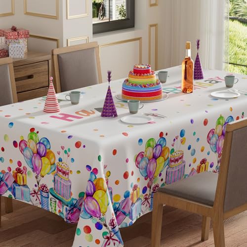 XCHI Tischdecke mit bunten Luftballons, rechteckig, waschbar, Tischdecke für drinnen und draußen, Esstisch, Zuhause, Party-Dekorationen, 152,4 x 213,3 cm von XCHI