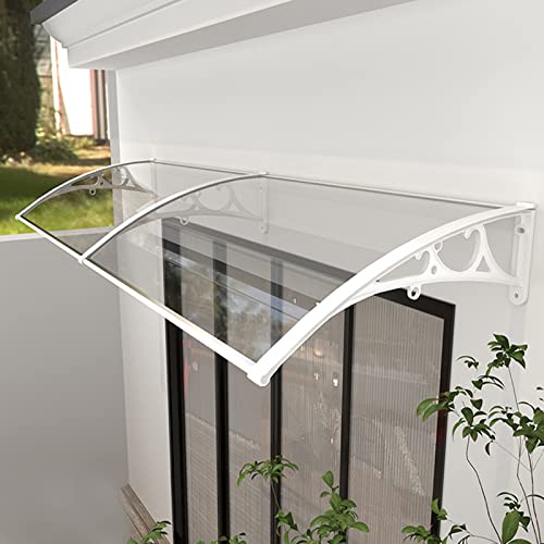 XCHSXYL UV-beständiges Gartendach für den Außenbereich, Markise für die Haustür, selbstreinigender transparenter Polycarbonat-Schutz, robuster weißer Aluminiumrahmen (100 x 330 c von XCHSXYL