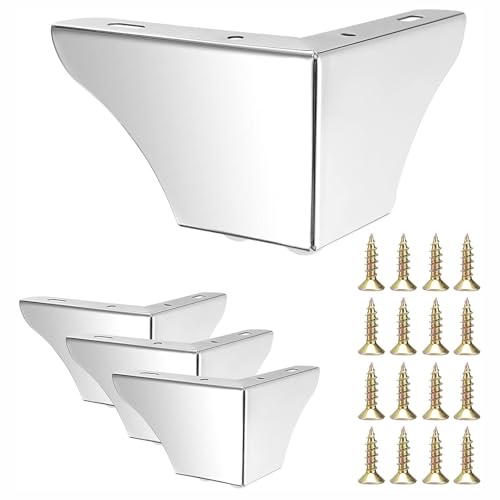 XCKJYDCDB 4 Stück Aluminium-Möbelbeine, Schrankbeine Stuhlbeine Tischschrank TV-Schrank Schublade Sofa mit Schrauben für Stühle Schrank und Sofa Dreieck Möbelfüße (schwarz) (Silber,8CM) von XCKJYDCDB