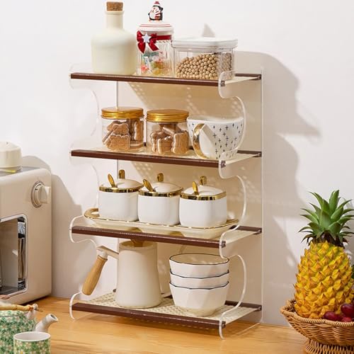 XCLOOZGL 2-4 Etage Gewürzregal Stehend, Küchenregal Arbeitsplatte Spice Rack Rattan-Flechtwerk Kaffeebar Kaffee Organizer Kosmetikregal Ausstellungsregal Für Küche Badezimmer,Braun,34 * 18 * 51cm von XCLOOZGL