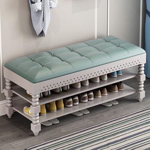 XCLOOZGL 2 Etagen Leder-Aufbewahrungsbank Schuhregal Mit Sitzbank Und Leder Gepolstertem Massivholz-Schuhbank Mit Aufklappbarer Aufbewahrungsbox FüR Foyer Wohnzimmer Flur,Grün,70 * 30 * 48cm XCLOOZGL 2 Etagen Leder-Aufbewahrungsbank Schuhregal Mit Sitzbank Und Leder Gepolstertem Massivholz-Schuhbank Mit Aufklappbarer Aufbewahrungsbox FüR Foyer Wohnzimmer Flur,Grün,70 * 30 * 48cm von XCLOOZGL