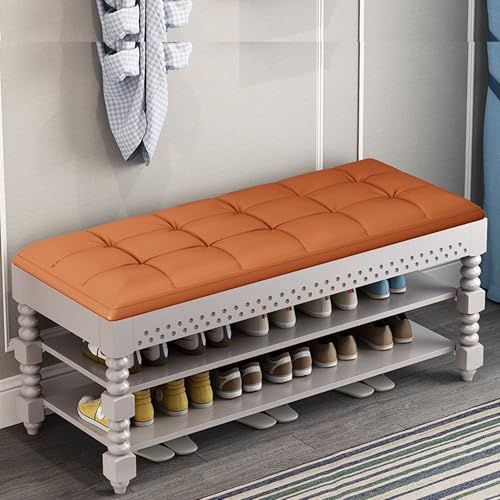 XCLOOZGL 2 Etagen Leder-Aufbewahrungsbank Schuhregal Mit Sitzbank Und Leder Gepolstertem Massivholz-Schuhbank Mit Aufklappbarer Aufbewahrungsbox FüR Foyer Wohnzimmer Flur,Orange,90 * 30 * 48cm XCLOOZGL 2 Etagen Leder-Aufbewahrungsbank Schuhregal Mit Sitzbank Und Leder Gepolstertem Massivholz-Schuhbank Mit Aufklappbarer Aufbewahrungsbox FüR Foyer Wohnzimmer Flur,Orange,90 * 30 * 48cm von XCLOOZGL