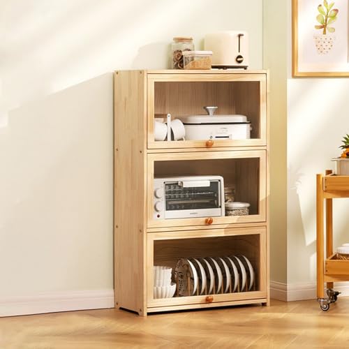 XCLOOZGL Bambus Küchen-Sideboard Moderner Buffetschrank Küchenmöbel Aus Holz Anrichte Badezimmermöbel Aufbewahrungsschrank Mit Glastür Für Küche Esszimmer Wohnzimmer,60 * 28 * 101cm von XCLOOZGL