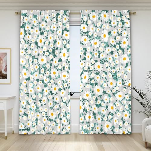 XCLOOZGL Gänseblümchen-Muster Vorhänge Vorhang Blickdicht Verdunklungsvorhänge Mit Stabtasche Rustikales Blumenmuster Gardinen Für Wohnzimmer Schlafzimmer Küche 2 Paneele,F,W104xH72in von XCLOOZGL