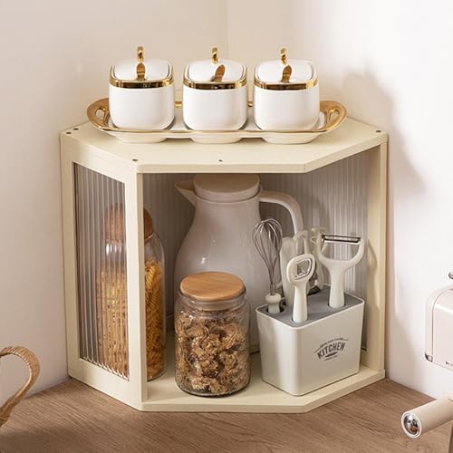 XCLOOZGL Kücheneckregal Bambus Eckbrotkasten Platzsparende Kleiner Sideboard Stapelbar Küchengewürzregal Spice Rack Aufbewahrungsregal Für Küche Kaffeebar Wohnzimmer,Creama,42 * 30 * 35cm von XCLOOZGL