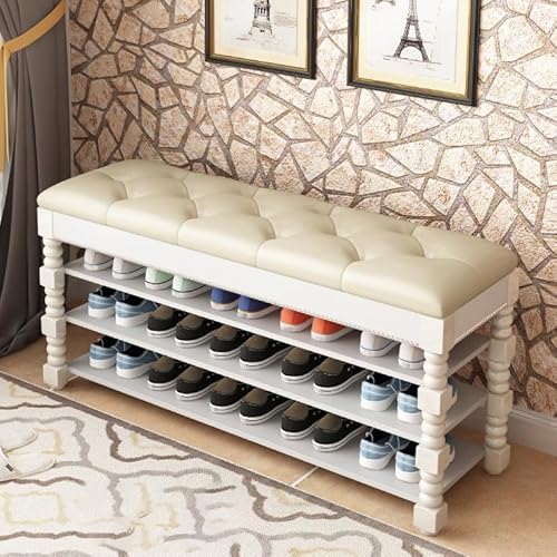 XCLOOZGL Massivholz Schuhbank Mit SitzfläChe Schuhbank Mit Klappdeckel 3-StöCkig Stabiler SchuhstäNder Geeignet FüR Schlafzimmer, Wohnzimmer, Flure Oder Ankleidezimmer,Weiß,24 * 12 * 22in von XCLOOZGL