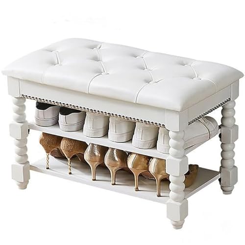XCLOOZGL Massivholz Schuhbank Mit SitzfläChe Schuhbank Mit Klappdeckel 3-StöCkig Stabiler SchuhstäNder Geeignet FüR Schlafzimmer, Wohnzimmer, Flure Oder Ankleidezimmer,Weiß,31 * 12 * 18.5in von XCLOOZGL