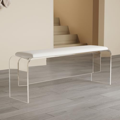 XCLOOZGL Mit Leder Gepolsterter FußHocker Klare Beine Ottomane Moderner Acryl-Hocker Kleiner Tritthocker Vielseitige Akzentbank FüR Schlafzimmer KüChe Esszimmer Arbeitszimmer,Weiß,100 * 30 * 45cm XCLOOZGL Mit Leder Gepolsterter FußHocker Klare Beine Ottomane Moderner Acryl-Hocker Kleiner Tritthocker Vielseitige Akzentbank FüR Schlafzimmer KüChe Esszimmer Arbeitszimmer,Weiß,100 * 30 * 45cm von XCLOOZGL