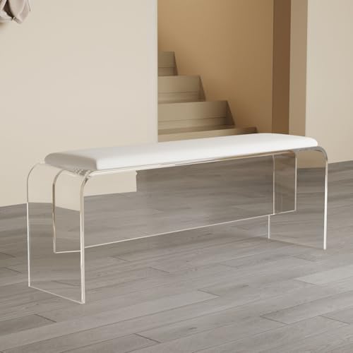 XCLOOZGL Mit Leder Gepolsterter FußHocker Klare Beine Ottomane Moderner Acryl-Hocker Kleiner Tritthocker Vielseitige Akzentbank FüR Schlafzimmer KüChe Esszimmer Arbeitszimmer,Weiß,80 * 30 * 45cm von XCLOOZGL