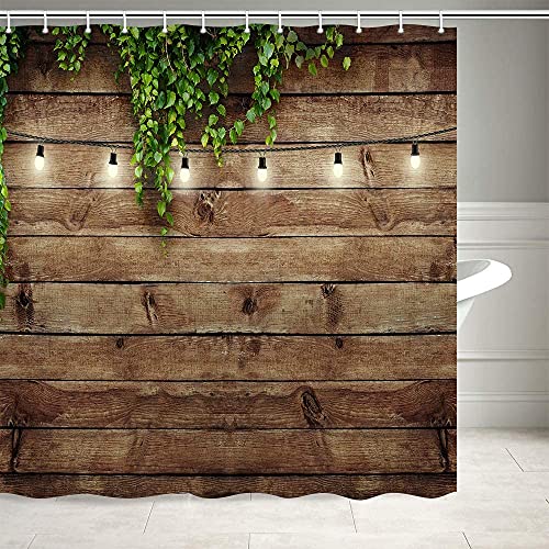 XCMMK 3D Duschvorhang aus Polyester mit 12 Duschvorhangringe für Badezimmer Einfache Holzwand wasserabweisend und Anti-Schimmel waschbare badvorhang (180 x 180 cm) von XCMMK