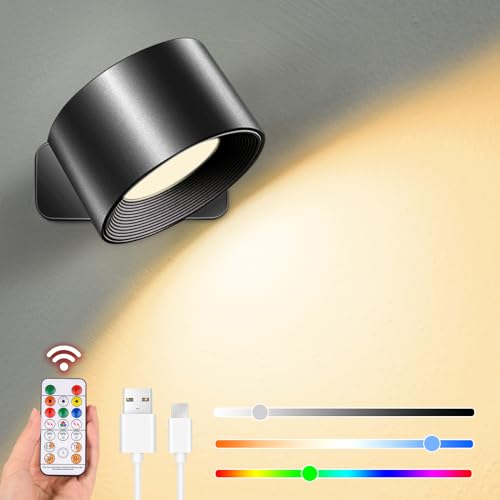 LED Wandleuchte Innen RGB Wandlampe Dimmbar mit Fernbedienung, 360° drehbare 3 Helligkeitsstufen Touch Control 19 Farbmodi, Batteriebetrieben kabellos mit USB-Ladeanschluss für Wohnzimmer Schlafzimmer von XCOFZOB