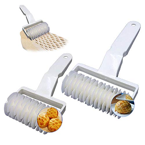 2 Stücke Gitterroller, XCOZU Gitterwalze Teigroller Teigwalze, Weiß Kunststoff Teigschneider Backen Werkzeug, Plätzchen Pizza Pastry Gitter Rollenschneider DIY Form（2 Größen） von XCOZU