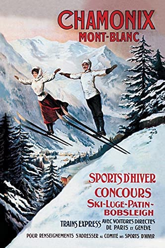 XCPORA Chamonix Mont Blanc Ski Poster Vintage Reise Wandkunst Chamonix Ski Drucke Chamonix Ski Leinwand Malerei für Home Wanddekoration Bild 50x70cm Kein Rahmen von XCPORA