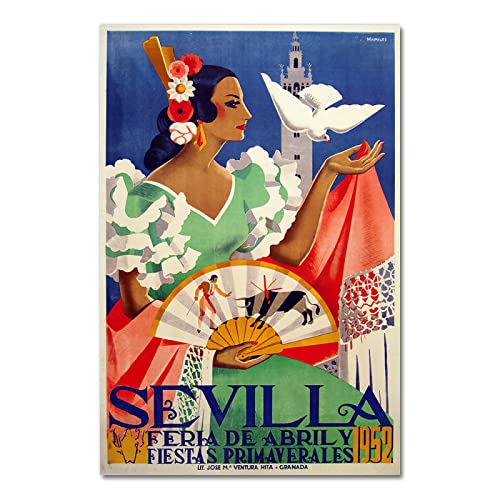 XCPORA Feria De Sevilla Reise Poster Illustration Leinwand Wandkunst Feria De Sevilla Drucke Retro Malerei für Home Wanddekoration Bild 50x70cm Kein Rahmen von XCPORA