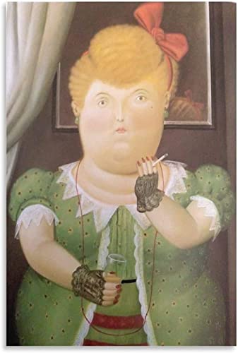 XCPORA Fernando Botero Poster《rauchende Frau 》Wandkunst Fernando Botero druckt Fernando Botero Leinwand Malerei für Home Wanddekoration Bild 30x40cm Kein Rahmen von XCPORA
