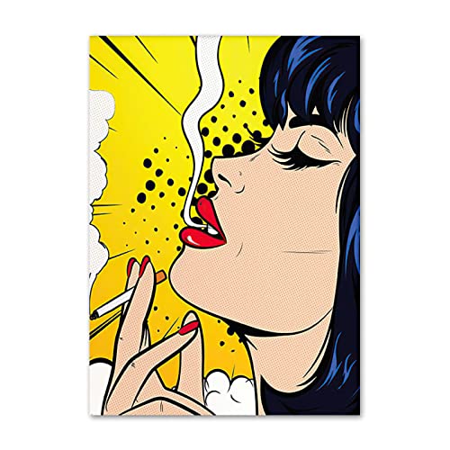 XCPORA Roy Lichtenstein Poster Roy Lichtenstein druckt Roy Lichtenstein Wandkunst Frau rauchende Leinwand Gemälde Home Wanddekoration Bild 50x70cm ohne Rahmen von XCPORA