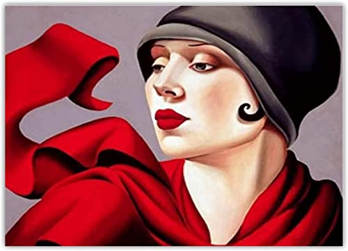 XCPORA Tamara de Lempicka Poster Frau mit rotem Schal Wandkunst Tamara de Lempicka druckt Tamara De Lempicka Leinwand Gemälde für Wohnkultur 40x60cm ohne Rahmen von XCPORA