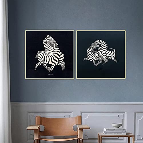 XCPORA Victor Vasarely Poster Optische Leinwand Malerei Ästhetik Zebra Wandkunst Victor Vasarely Drucke und Bild für Heimdekoration 50x50cmx2 Nein Fram von XCPORA