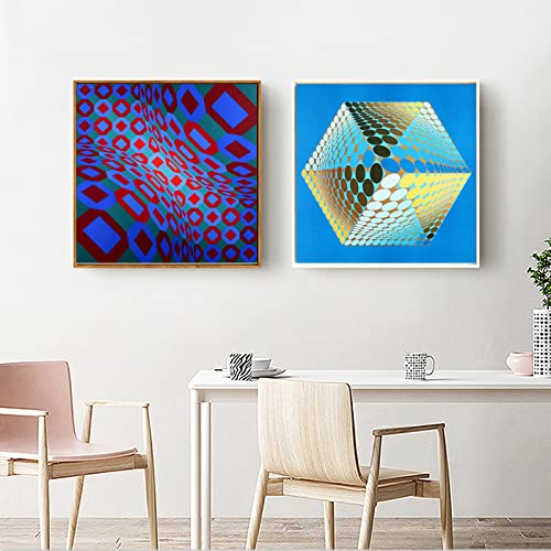 XCPORA Victor Vasarely Poster optische visuelle Wandkunst Victor Vasarely druckt Victor Vasarely Leinwand Gemälde Home Wanddekor Bild 40x40cmx2 ohne Rahmen von XCPORA