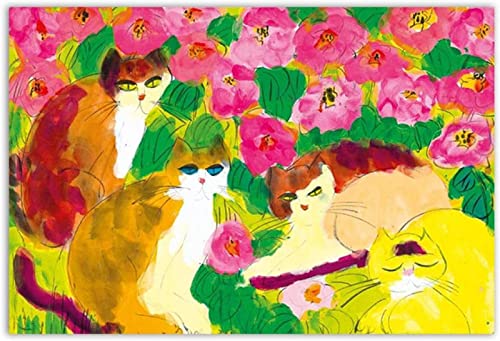 XCPORA Walasse Ting Poster《Katzen mit Blumen》 Leinwand Wandkunst Walasse Ting Drucke Walasse Ting Malerei für Home Wand Decor Bild 50x70cmx1 Kein Rahmen von XCPORA