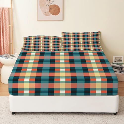 Spannbettlaken 140x200 cm Geometrische Muster Bettlaken Weiches Atmungsaktiv Spannbetttücher Mikrofaser Spannbetttuch Tiefe Tasche 30 cm Mit 2 Kissenbezügen 80x80 cm von XCQHZYQ