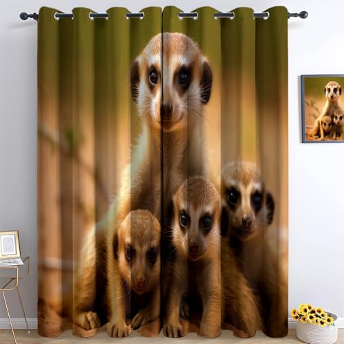 XCQHZYQ Afrikanischer Savannenmungo Verdunklungsvorhänge Kinderzimmer Junge Mädchen, Braun Polyester Blickdichte Vorhänge H 280 x B 140 cm 2er Set Gardinen mit Ösen Wohnzimmer Fensterdekoration von XCQHZYQ